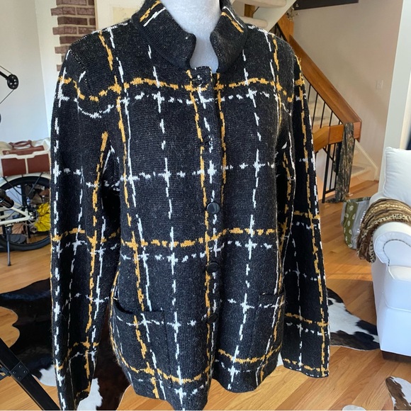 Adrienne Vittadini. Black, Yellow & White  Plaid Jacket / Cardigan. XL FAB ♥️ - Picture 4 of 17